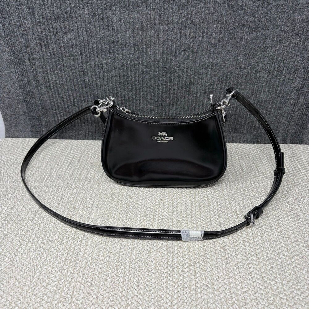 Coach CW310 Teri Mini Crossbody Bag Spazzolato Leather Black Silver